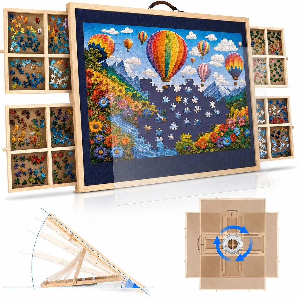 Doska na skladanie puzzle s 1500 dielikov, otočná o 360°, s Obrázok produktu  Obrázok generovaný UI
