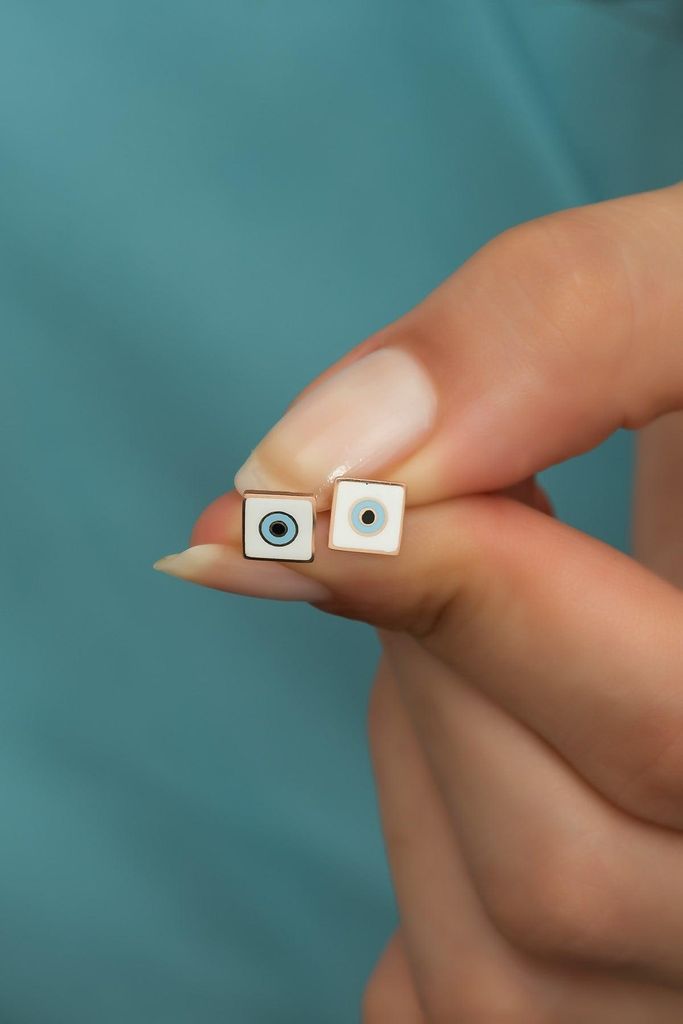 Quadrat Ohrringe Emaille 925 Sterling Silber Rose Vergoldet Minimal