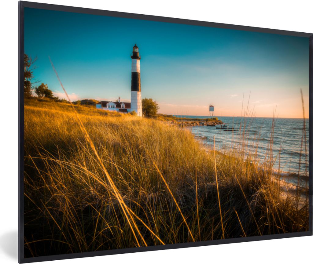 MuchoWow MuchoWow Gerahmtes Poster Leuchtturm - Meer - Amerika 30x20 cm - Poster mit zchwarzem Bilderrahmen - Kunstdruck - Bild-Poster