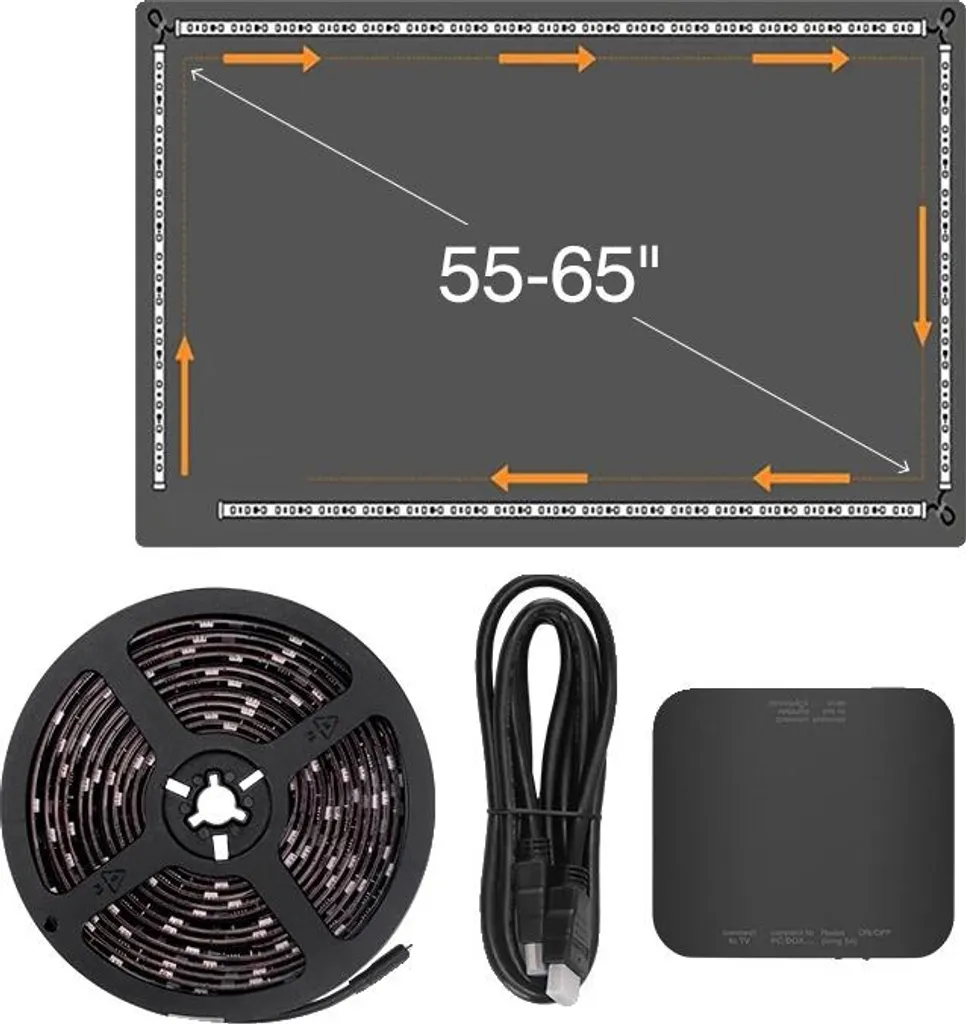 Kit Immersion Home Cinéma LED pour TV 55-65 Pouces, Ambiance Salon Réactive