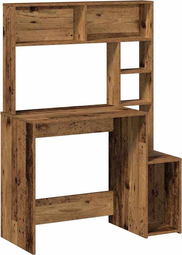 Schreibtisch mit Regal Altholz-Optik 100x45x140cm Holzwerkstoff