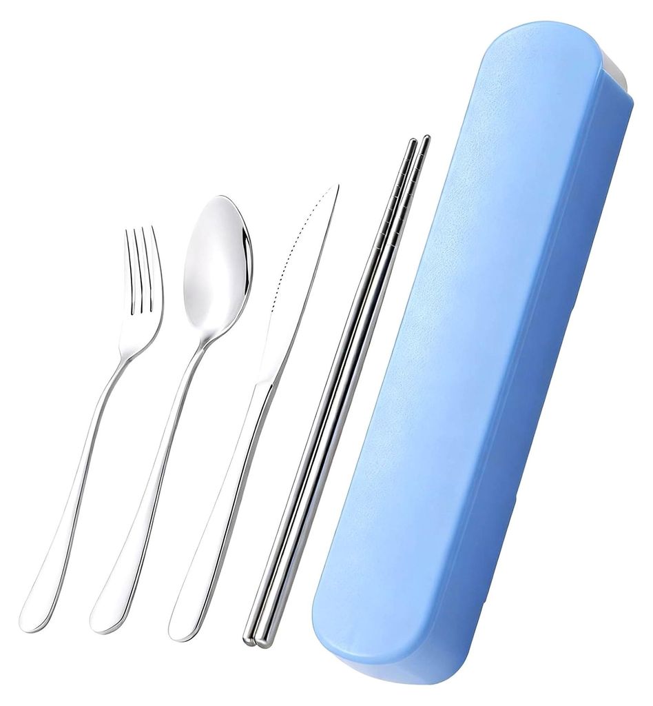Campingbesteck 4-teilig aus Edelstahl mit Etui für 1 Person