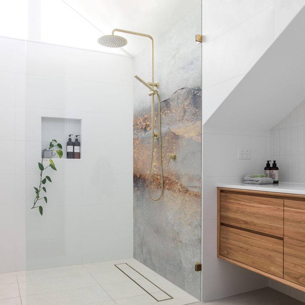 Duschrückwand Muster selbstklebend - 0.61 mm Wandpaneel wasserfest Design grau Abstrakt Badrückwand fugenlos Premium matt 100x190 cm