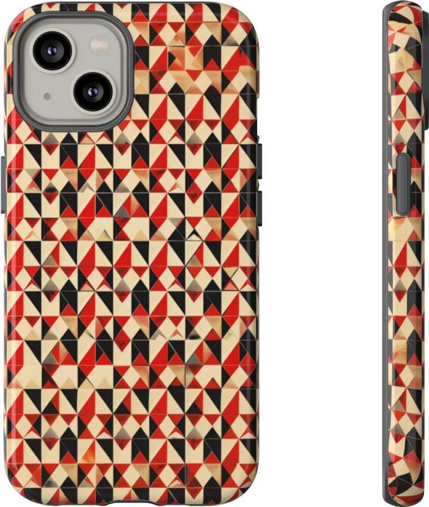 Geometrisches Muster in Rot und Schwarz – Hülle Kompatibel mit iPhone 14