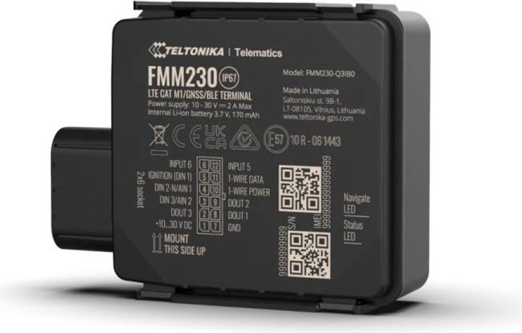 Teltonika FMM230, Schwarz, Wasserfest, IP67, 33 Kanäle, Lithium-Ion (Li-Ion), 3,7 V
