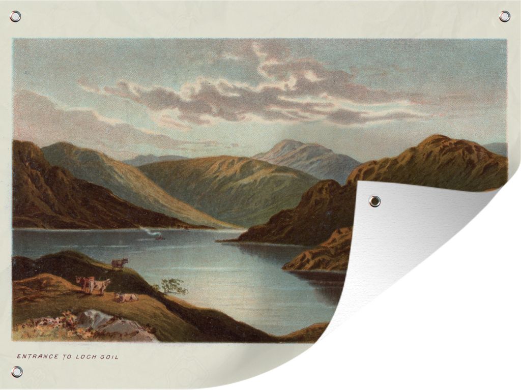 MuchoWow 40x30 cm Outdoor-Poster Gartendeko Sichtschutz Garten Poster für den Garten Eine historische Illustration einer Berglandschaft