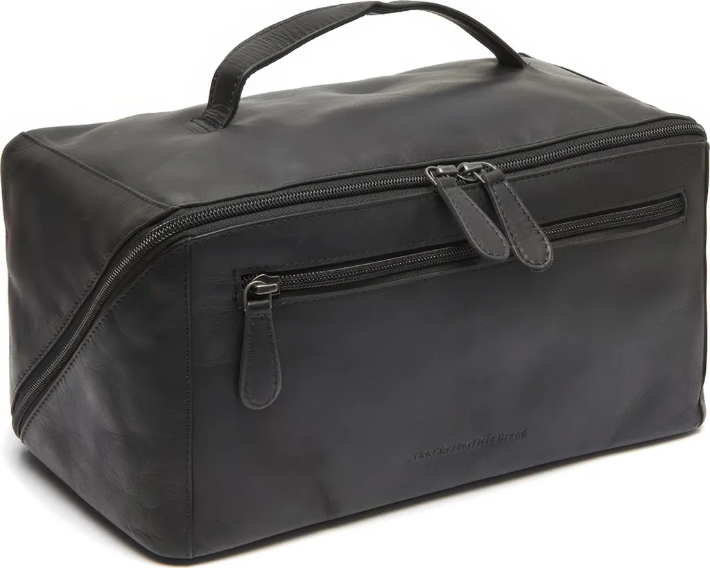 Trousse de toilette Trevia en cuir véritable noir - Accessoire de voyage