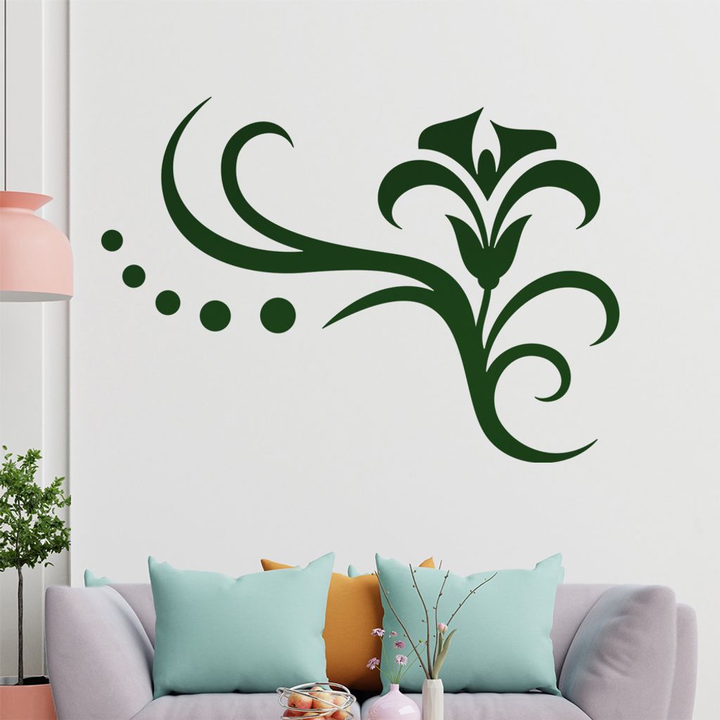 Blume - Linien Punkte Wandtattoo in 6 Größen - Wandaufkleber Wall Sticker - Dekoration, Küche, Wohnzimmer, Schlafzimmer, Badezimmer