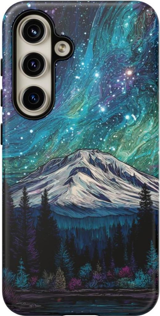 Magische Berglandschaft unter psychedelischem Nachthimmel – Hülle Kompatibel mit Samsung Galaxy S24