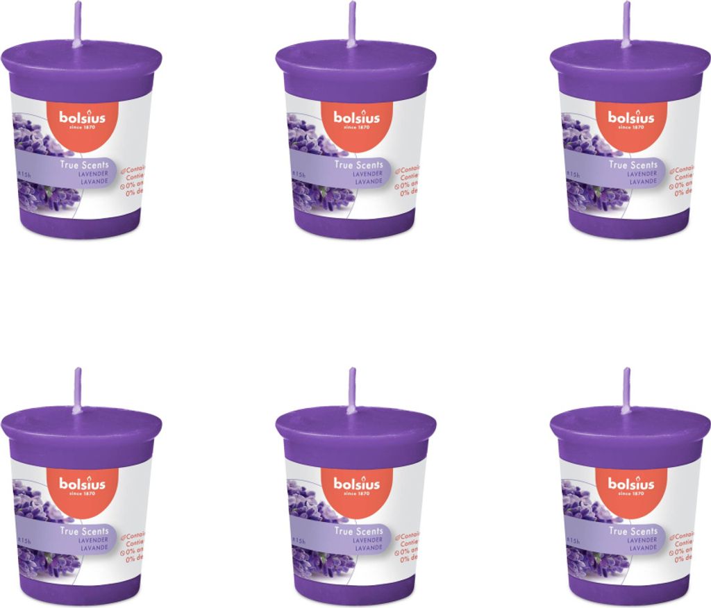 Bolsius – True Scents – Votivkerze rund – 53/45 – Lavendel - Vorteilspack - 6 Stücke