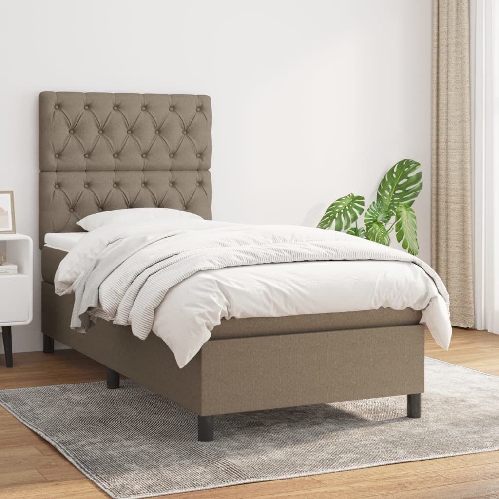 Cloris Designermöbel Boxspringbett mit Matratze Taupe 80x200 cm Stoff 2024 Neu