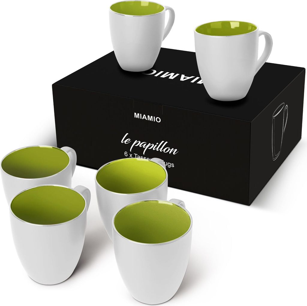 MIAMIO - 6 x 350 ml Kaffeetassen Set Außen Weiß Innen Produktbild 