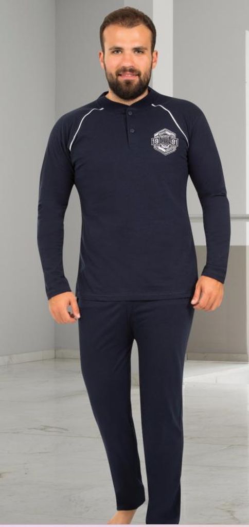 Herren Pyjama Schlafanzug Baumwolle Lang 2-Teiler Set Produktbild 