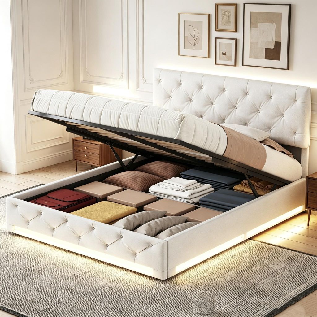 INONEFT gestoffeerd bed 140x200 cm met LED-verlichting, Productafbeelding 