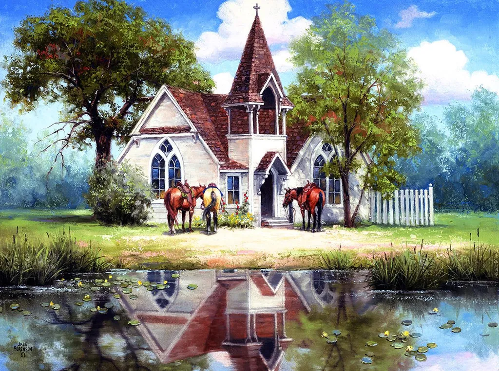 Puzzle 1000 Pièces Église de Village SunsOut pour Détente à Domicile
