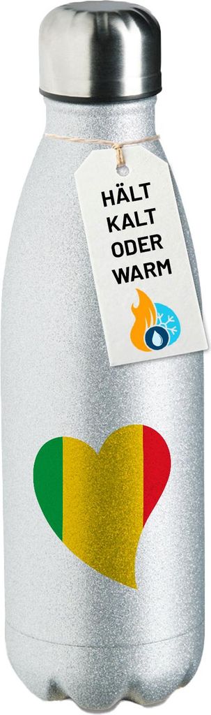 Huuraa Trinkflasche Mali Flagge Herz 500ml Silver Edelstahl Wasserflasche Trinkflasche Geschenkidee