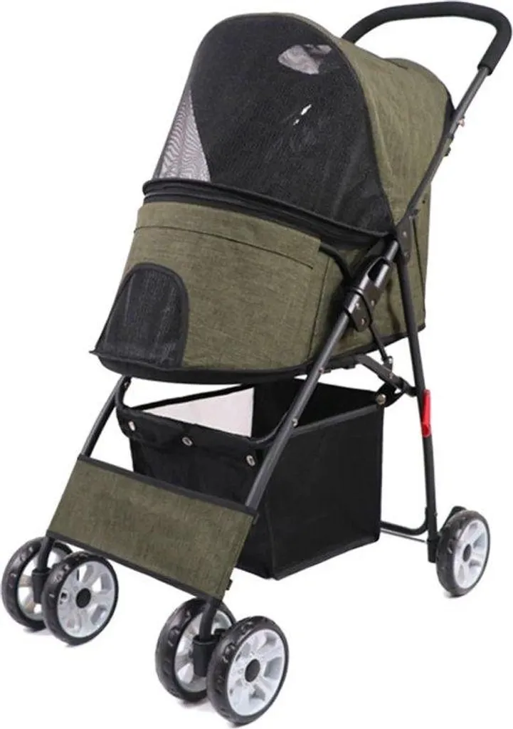 Chariot pliable pour chien vert avec panier et ventilateur inclus