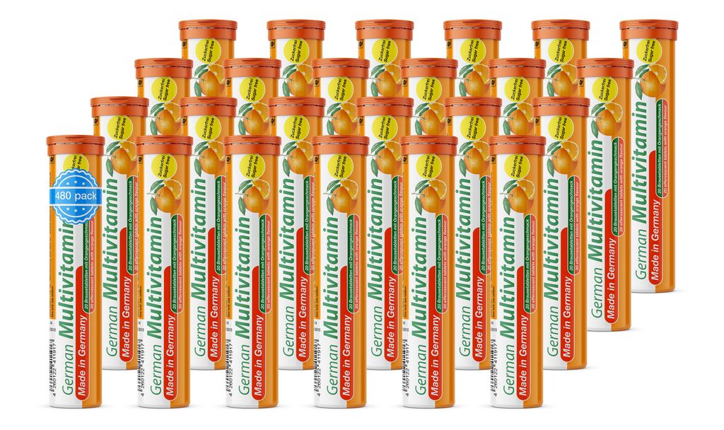 German Multivitamin Brausetabletten 24x20 Stk. Orangengeschmack - Vitamin C, E, B1, B2, B6, B12, Biotin, Folsäure, Niacin, Pantothensäure Zuckerf...