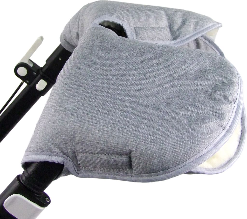 BAMBINIWELT universaler Muff Handwärmer Handschuhe für Kinderwagen Buggy Jogger mit Wolle 2-TEILIG MELIERT HELLGRAU