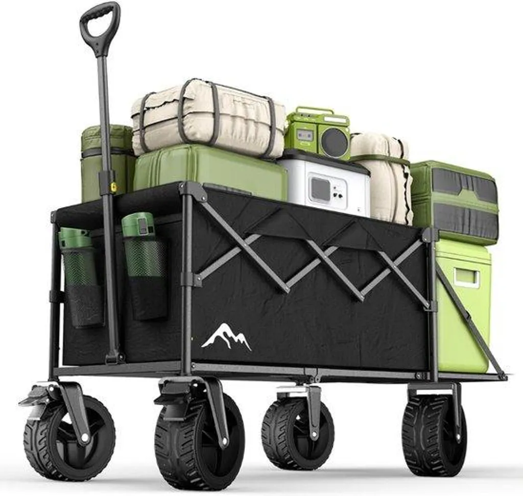 Chariot de plage pliable tout-terrain avec larges roues gonflables