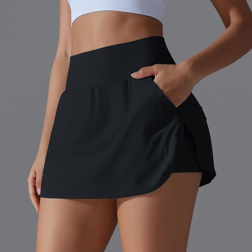 INF High-Waist Cooling Tennis-Skort aus Nylon mit Rückentasche für Sport Schwarz M