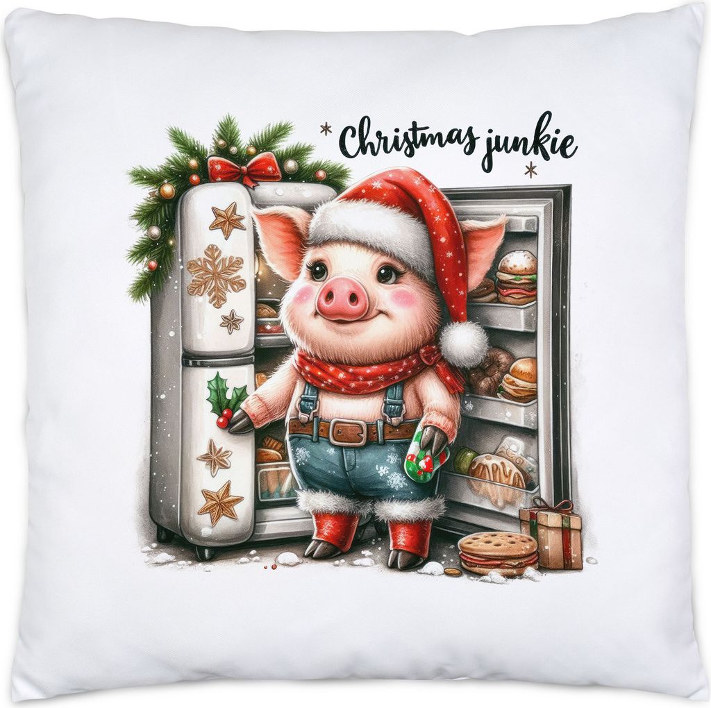 Christmas Junkie Lustiges Schweinmotiv Kissen Geschenkidee witziges Design Weihnachten