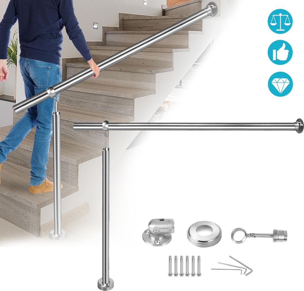 XINZI Treppenhandlauf Edelstahl 150x90cm - Winkelverstellbar & stabil, für Treppen in Innen/Garage/Wohnung/Haus, passend für Treppenhaus/Brüstung