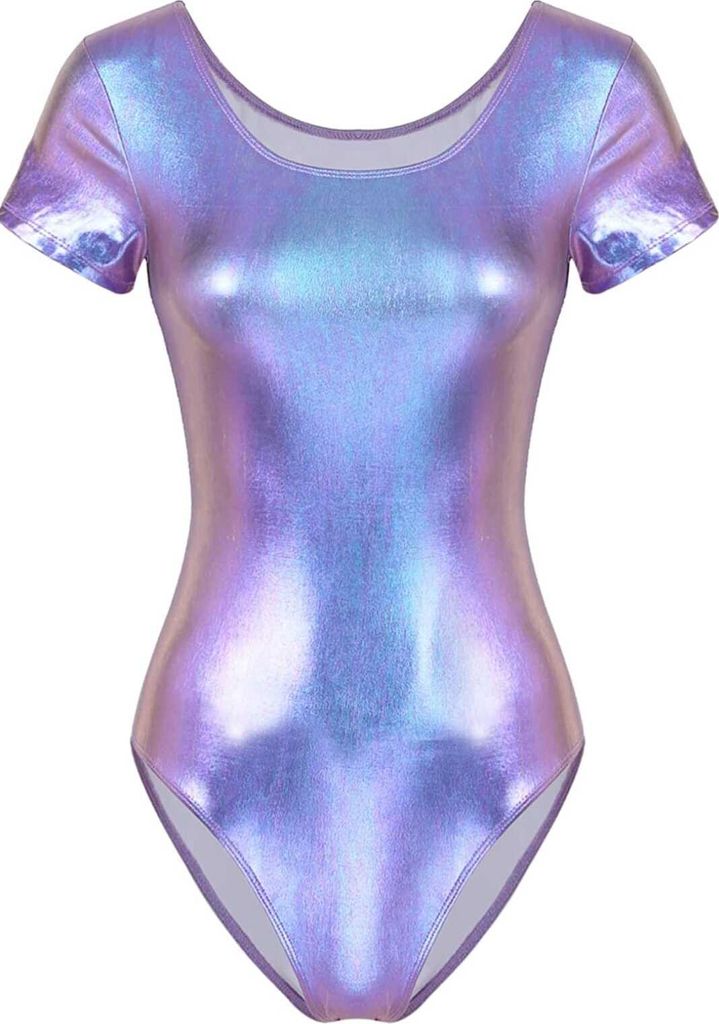 Damen Metallic Body Langarm - Glänzender Gymnastikanzug Für Tanz & Festival