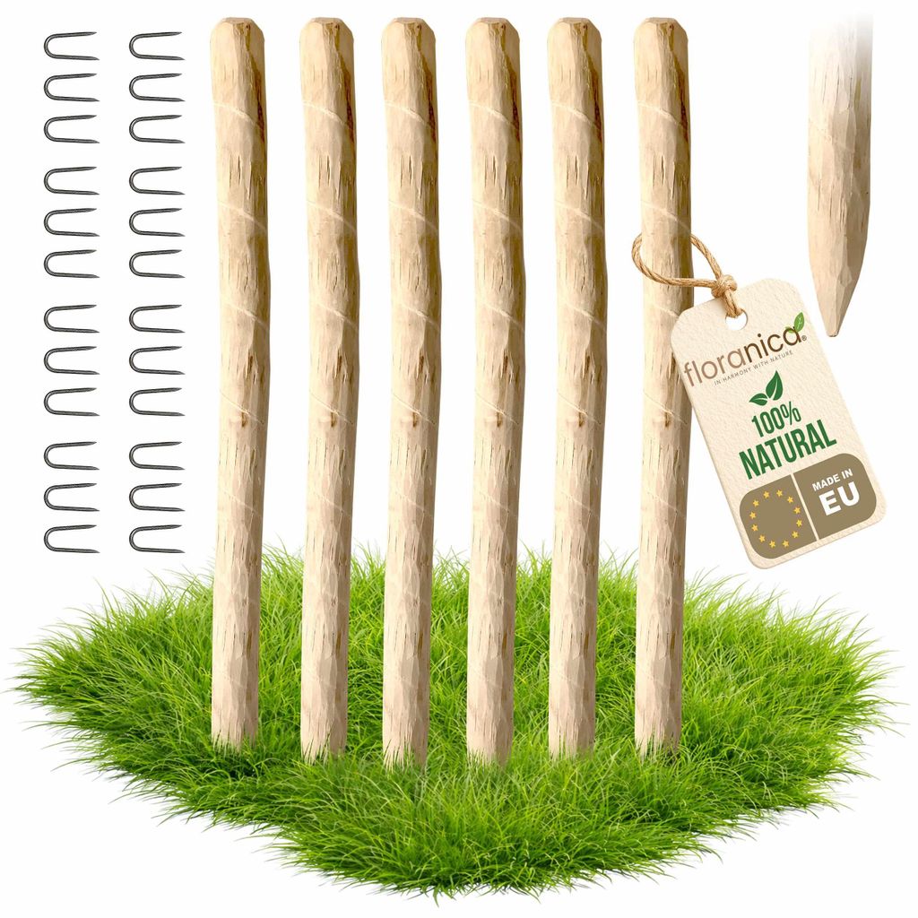 Floranica 6 x Zaunpfosten aus Haselnuss Höhe 90 cm Holzpfosten für Staketenzaun Kastanienzaun Holzpfähle Baumstütze Baumpfahl Stützpfosten