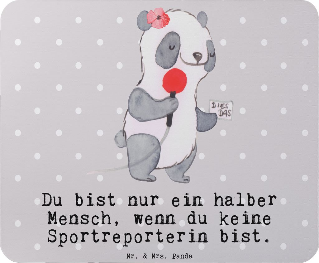 Mr. & Mrs. Panda Mousepad Sportreporterin Herz - Grau Pastell - Geschenk, Mouse Pad, pc mauspad, laptop, mousematte