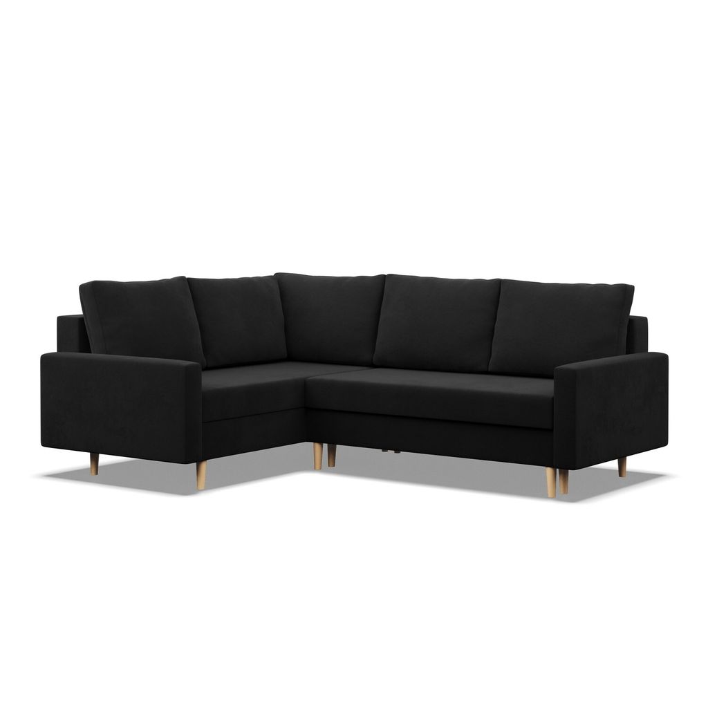 Links Ecksofa mit Schlaffunktion, Wendekissen, Schwarz