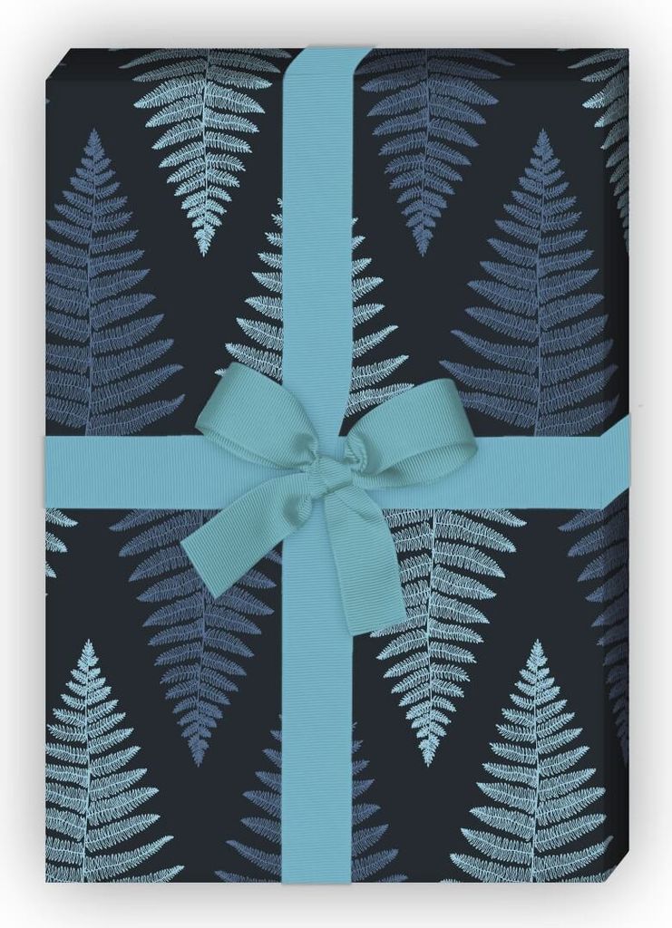 Elegantes Farn Geschenkpapier für schöne Geschenke, hellblau grau - G9908, 32 x 48cm