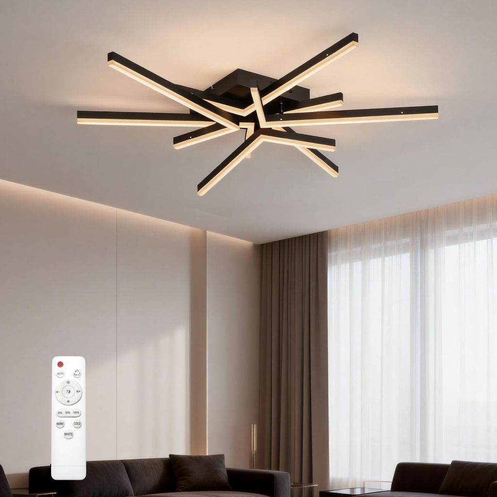 doporro LED Deckenleuchte 72W, 80 cm Deckenlampe für Wohnzimmer oder Küche, einstellbare Farbtemperatur 3000K/4200K/6400K, Sandschwarz Alivetta25038