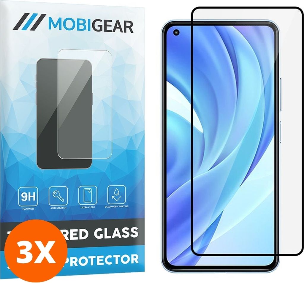 Mobigear Premium 9.98 Xiaomi Mi 11 Lite Panzerglas Gehärtetes Glas Displayschutz - Hüllenfreundlich - Schwarz (3er Pack)