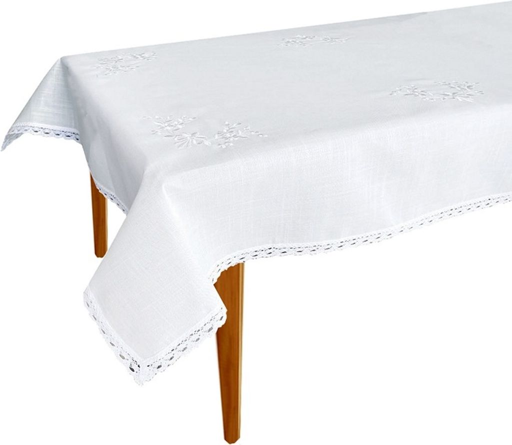 Tischdecke, elegant, weiß mit Stickerei 052 130x160