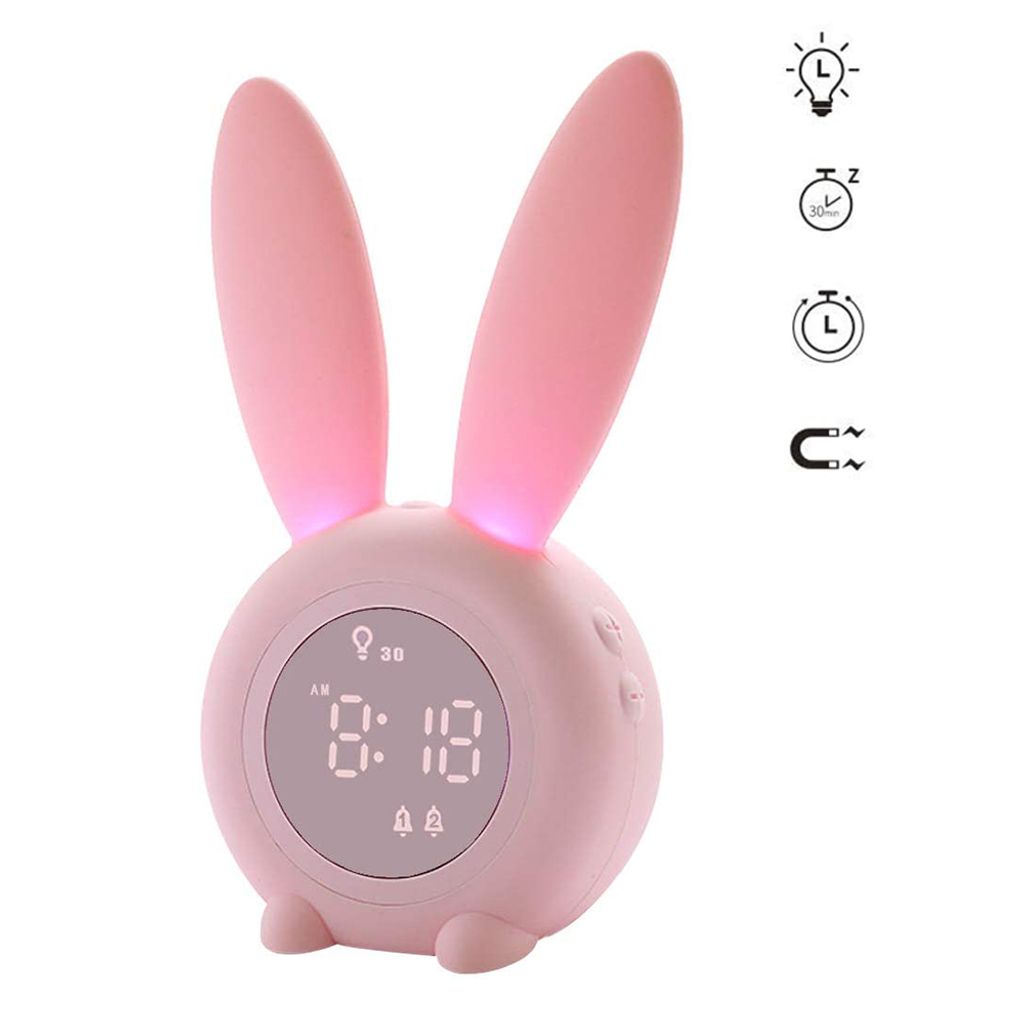otutun Cute Rabbit Kinderwecker Digitaler Nachtlicht LED Wecker mit Nachttischlampe Snooze-Funktion Zeitgesteuertes Nachtlicht Kindertagesgeschenk für Mädchen Jungen Rosa Kinder Lichtwecker 