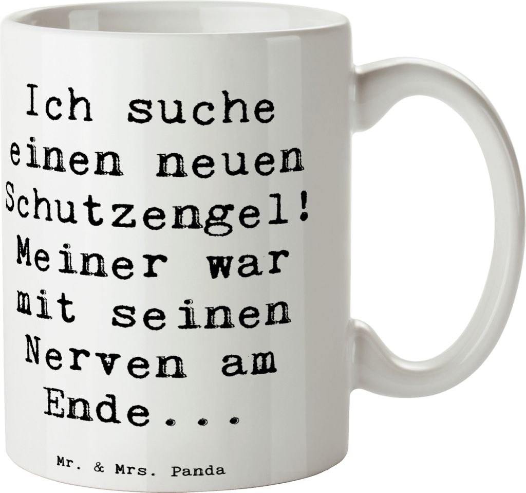 Mr. & Mrs. Panda Tasse Spruch Neuer Schutz - Weiß - Geschenk, mit Motiv, Kaffeebecher, Kaffeetasse, Stimmung, Gefühl, Geborgenheit schenken, posi...