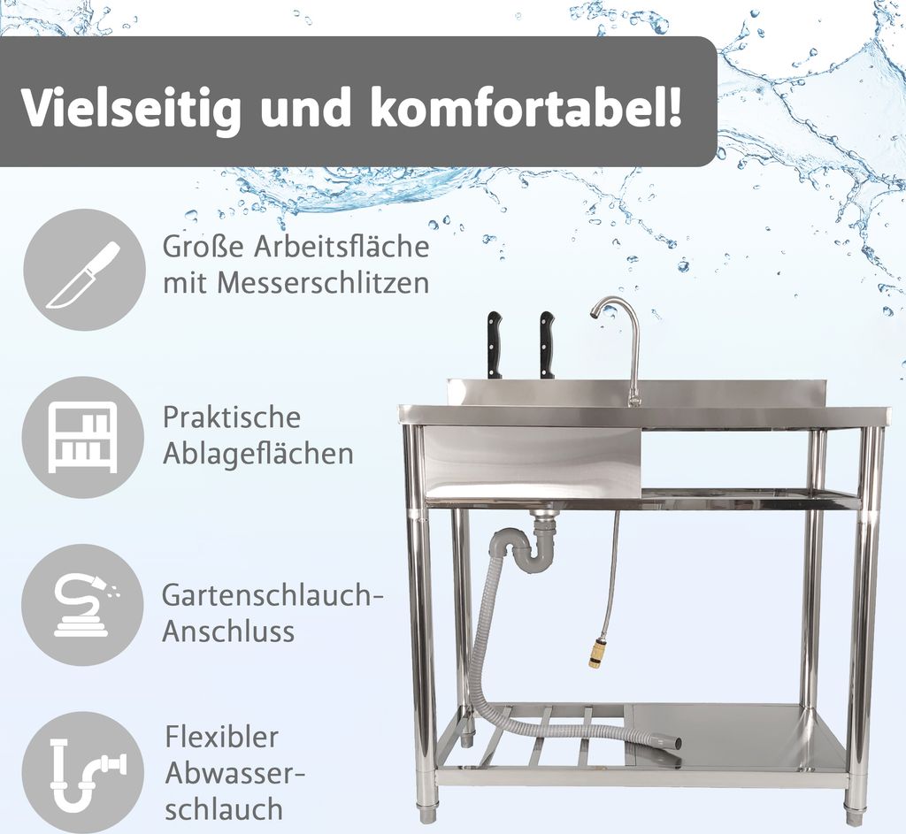 Küchenspüle Edelstahl Küche, Spültisch 1 Becken, 100 * 60 * 93cm