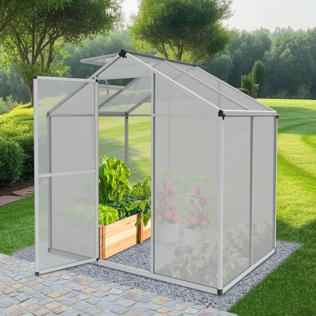 ONBEST Gewächshaus Aluminium | 4mm | Polycarbonat-Platten | 185x195x125cm (BxHxT) | Wetterfest | UV-Beständig