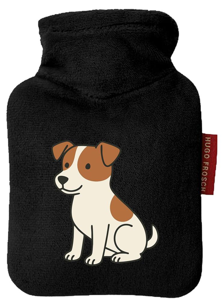 Huuraa Mini-Wärmflasche Jack Russell Terrier Comic Jacky 0,2 Liter Black Mini Veloursbezug Taschenwärmer Geschenkidee