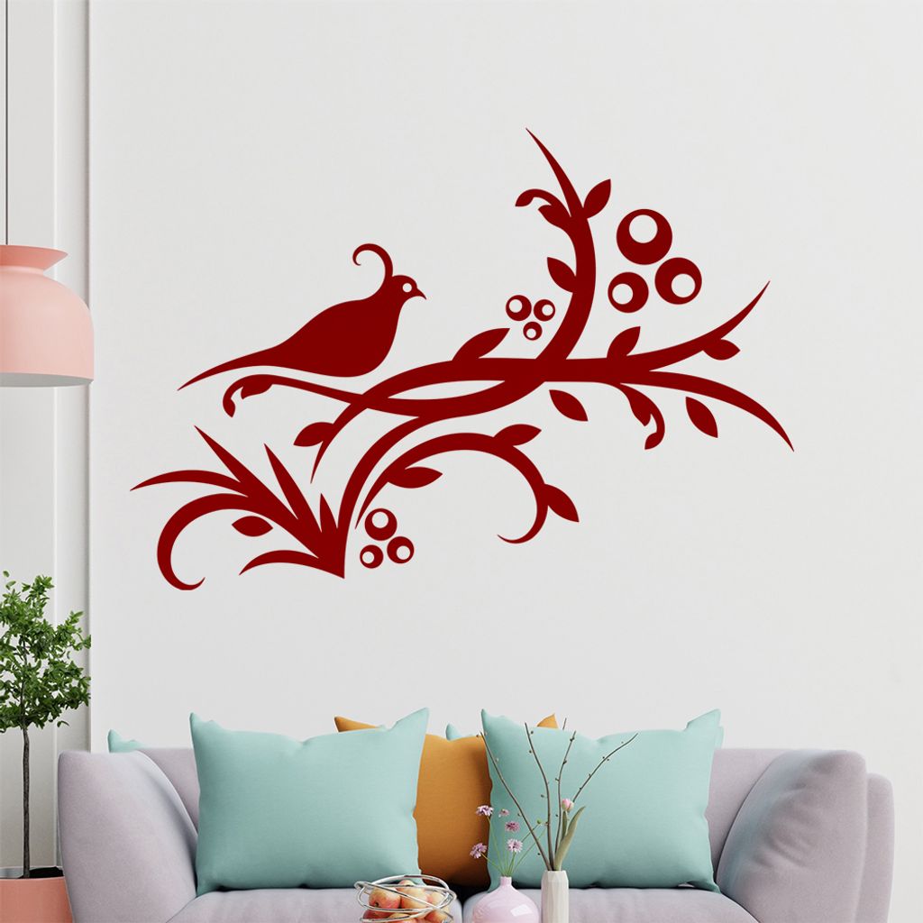 Vogel Ranke Blüte Wandtattoo in 6 Größen - Wandaufkleber Wall Sticker - Dekoration, Küche, Wohnzimmer, Schlafzimmer, Badezimmer