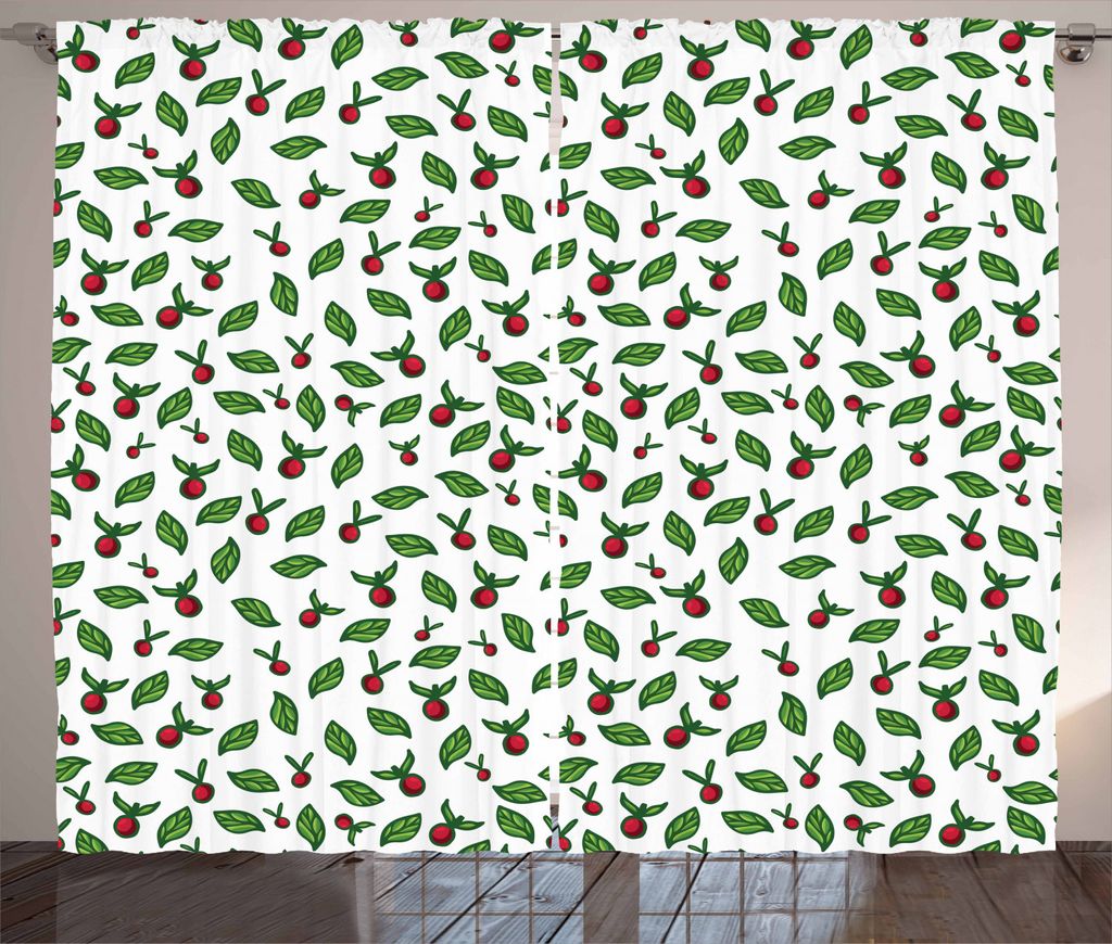 ABAKUHAUS Kranichbeere Rustikaler Vorhang, Blätter mit Beerenobst, Wohnzimmer Universalband Gardinen mit Schlaufen und Haken, 280 x 225 cm, Farngr...