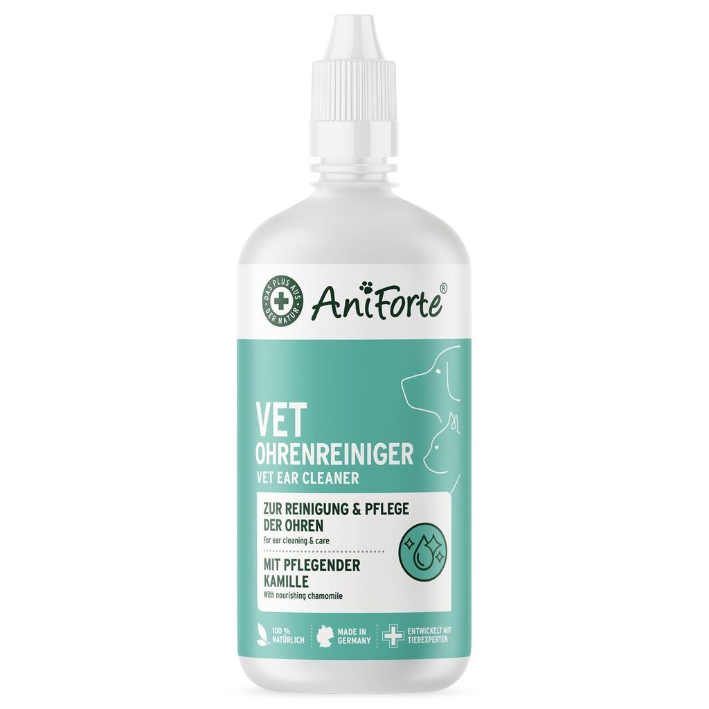 AniForte VET Ohrenreiniger für Hund, Katze & Kleintiere 250ml - Schonende Ohr Reinigung mit pflegender Kamille, natürlicher Ohrreiniger, bei Juck...