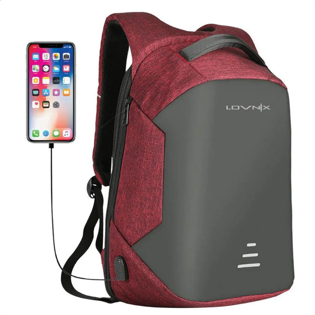 Sac à dos ordinateur 15 pouces rouge Lovnix - Protection antivol USB