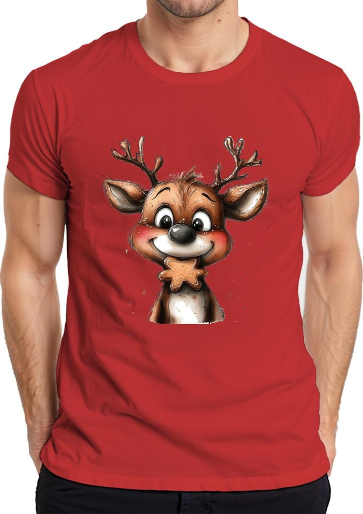 Rentier Lebkuchen Weihnachten Geschenk Kinder Niedlich Retro Herren T-Shirt, Rot, S