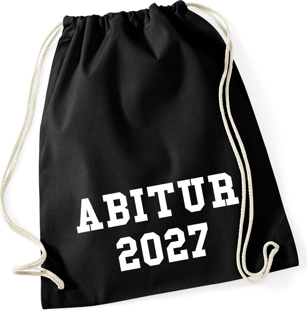 Huuraa Turnbeutel Abitur 2027 ABI 12 Liter Black Baumwolle Rucksack Geschenkidee