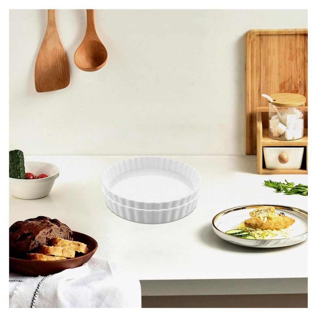 Quicheform aus Keramik 26 cm, Antihaftbeschichtete Backform für Tortenboden, Rundes Tartelette Förmchen für Obstkuchen, Tarte, Quiche (Weiß)