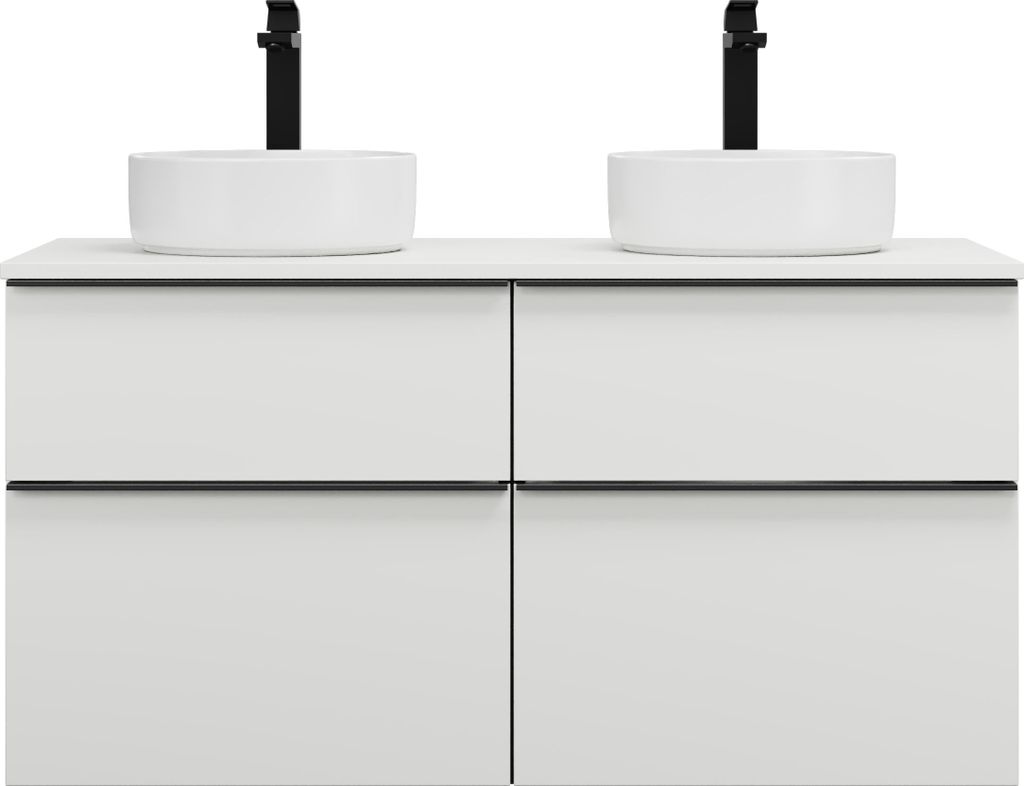 burgbad Eqio Keramik-Aufsatzwaschtische rund, inklusive Waschtischunterschrank mit 4 Schubladen, Breite 1200mm, SGUO120F6582C0001G0252
