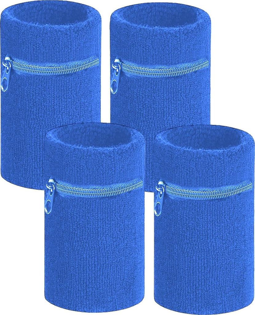 Arowell Premium-Schweißband mit Tasche und Reißverschluss – 12 x 8 cm – Kobaltblau – 4er-Pack