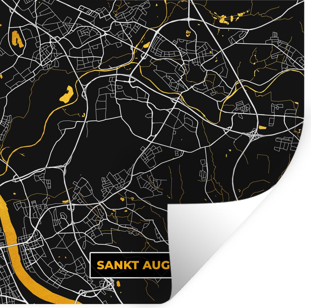 MuchoWow Wandtattoo Wandsticker Wandaufkleber Gold - Deutschland - Karte - Stadtplan - Sankt Augustin 30x30 cm Selbstklebend und Repositionierbar...